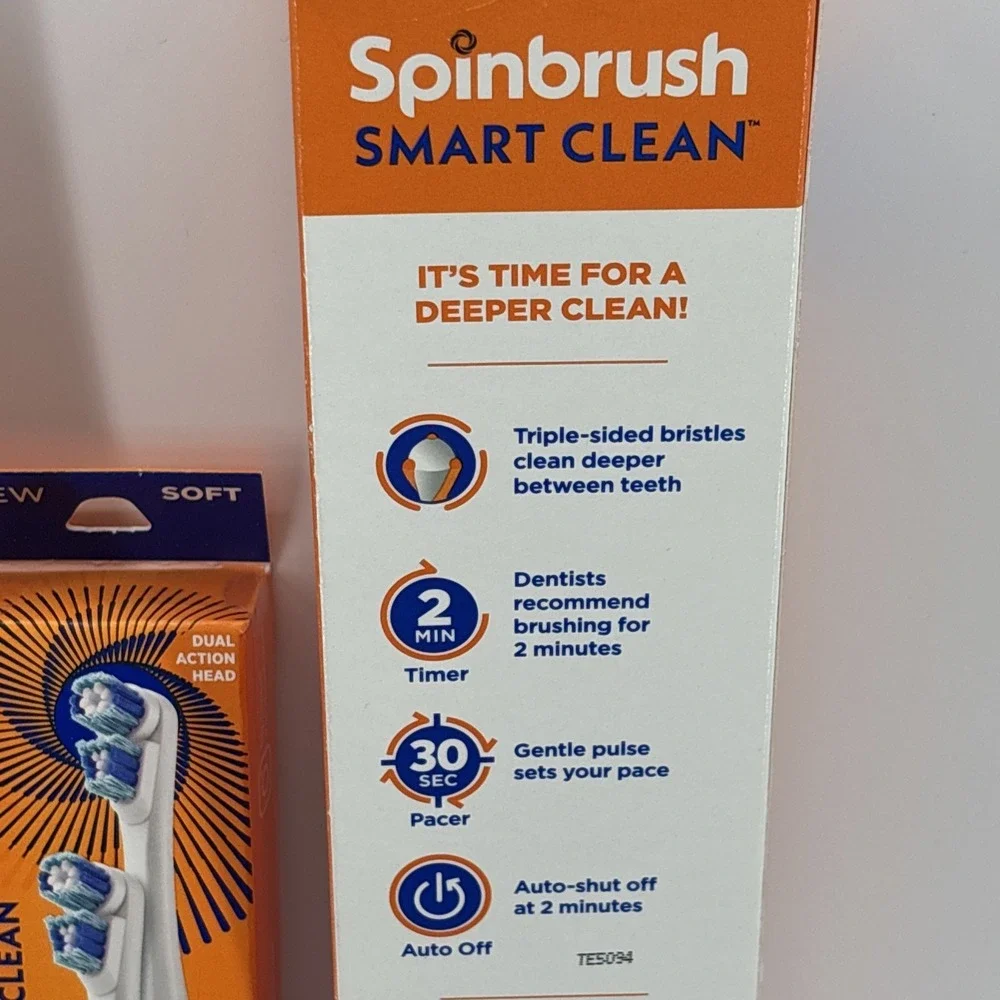 2 Spinbrush Smart Clean Battery Powered Electric Toothbrush & Replacement Heads